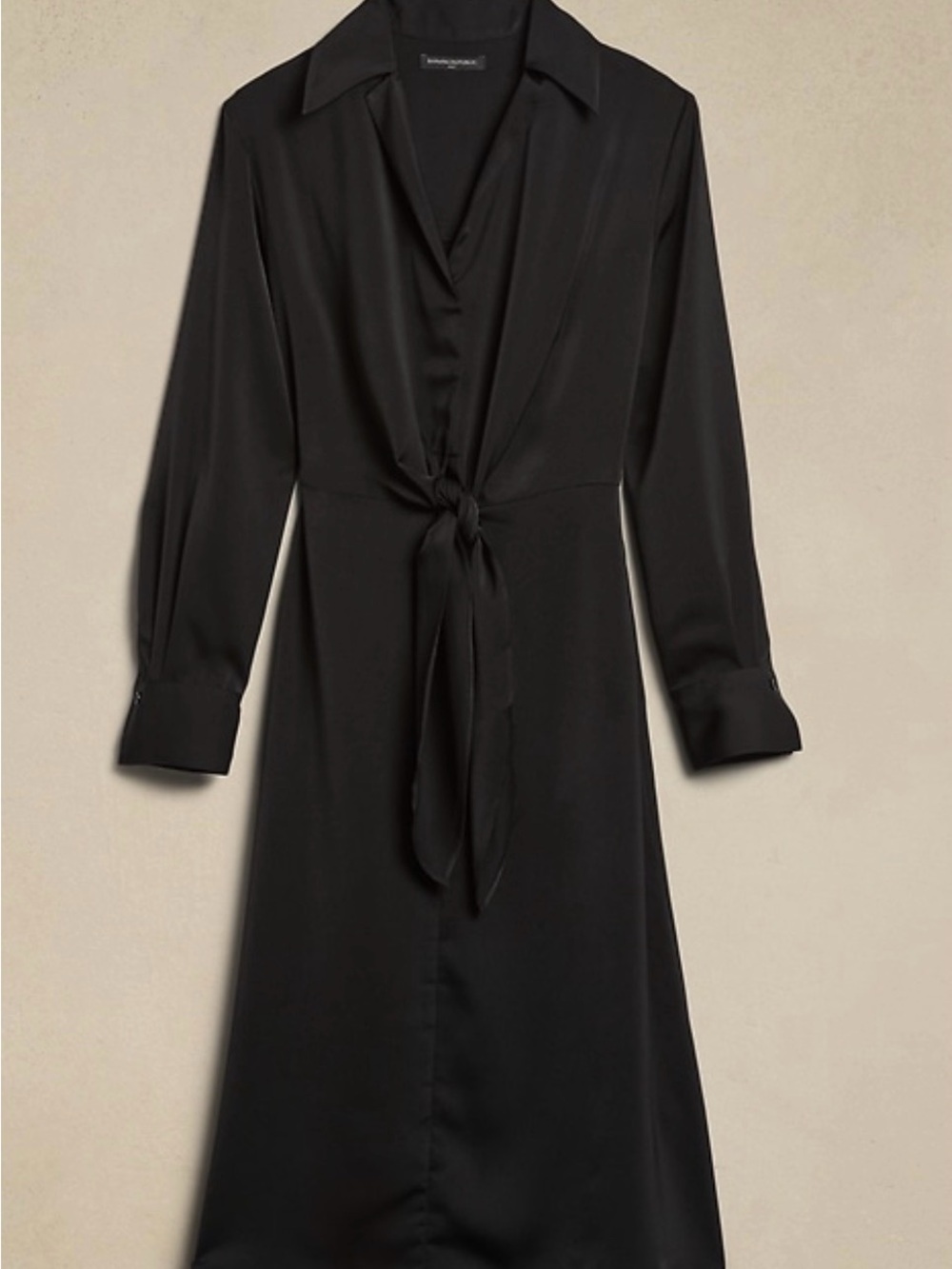Banana Republic Black Long-Sleeve Tie-Front Shirt Dress